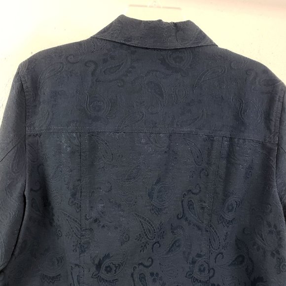 Coldwater Creek Women's Navy Embroidered Button Down Light Weight Coat Jacket - Picture 9 of 13